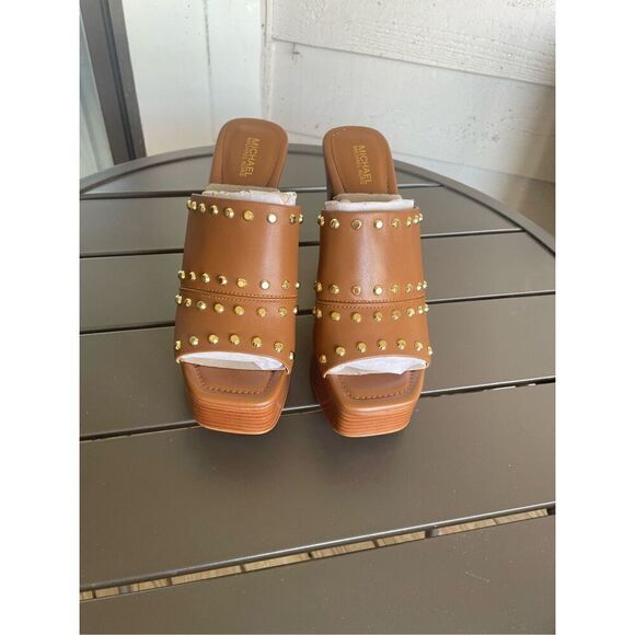 NWOB Michael Kors Jagger Studded Platform Mule Heel Sandal Brown Boho Size 7M - Picture 8 of 13